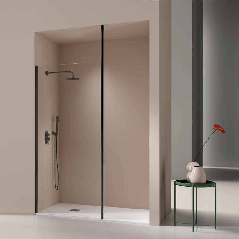 Walk In Duschwand mit Deckenstrebe FRESH LEVANTE schwarz - Glas 8mm