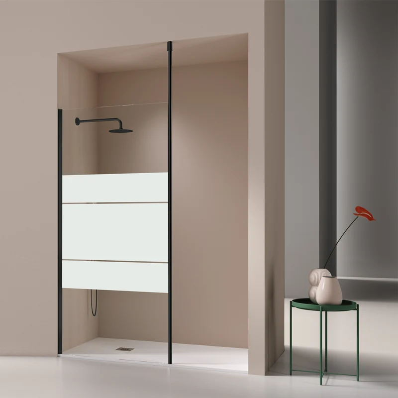 Walk In Duschwand mit Deckenstrebe FRESH LEVANTE schwarz - Glas 8mm