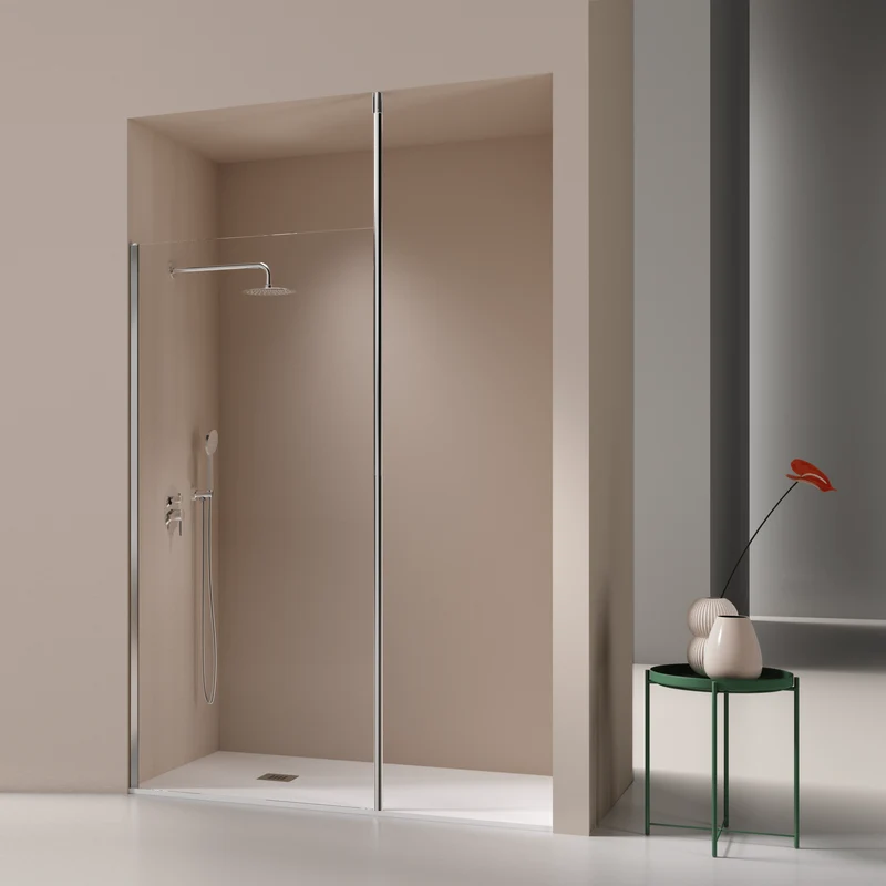 Walk In Duschwand mit Deckenstrebe FRESH LEVANTE chrom - Glas 8mm