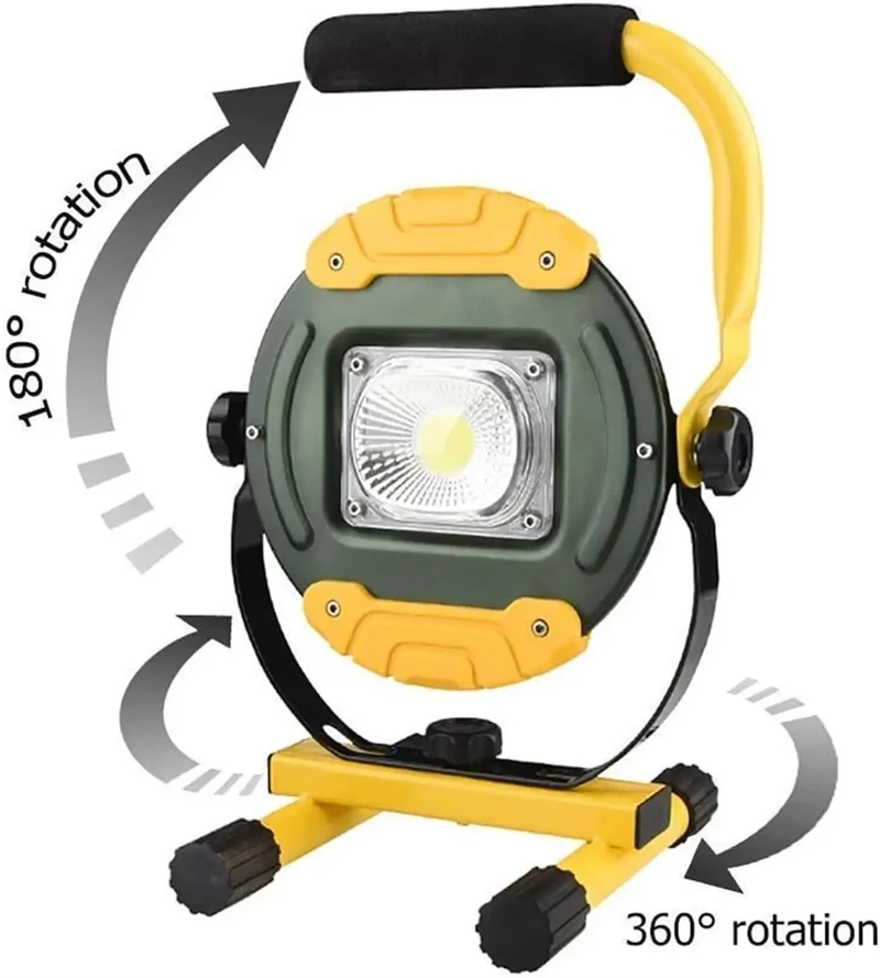 Kickin Butt 30W LED Portable Floodlight With Sturdy Tripod Stand And Sure Grip Handle Weatherproof Box Beam Work Light For Outdoor Grind Backyard Projects USB Rechargeable