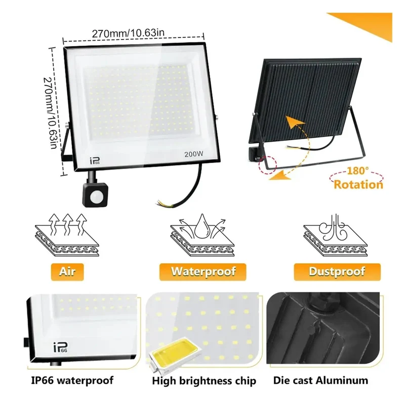 Badass Outdoor Led Floodlight With Motion Sensor And Ip66 Waterproof Build For Yard Garden And Warehouse 50W 100W Aluminum Housing Security Spotlight Goes Off Bright When You Walk By With Cold Warm Or Neutral Light Setup Is Easy
