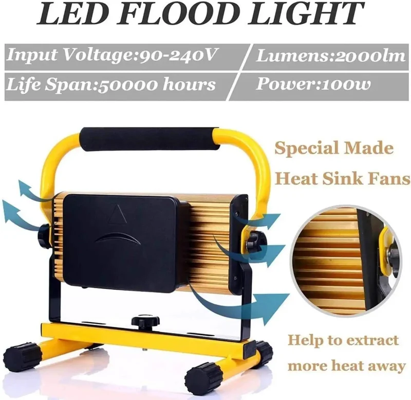 Ultra Bright 100W Led Rechargeable Work Light Pumping Out 2000 Lumens Of Badass Flood Illumination Featuring Rugged Ip65 Waterproof Housing And Heavy Duty Battery Pack For Tough Jobsite And Outdoor Runs