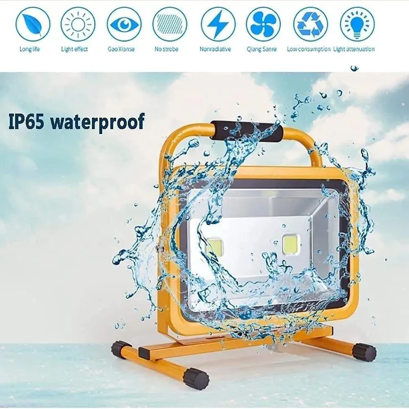 Heavy Duty Rechargeable LED Floodlight 100W 10000 Lumens Badass Work Light With Rock Hard IP65 Waterproof Aluminum Housing For Any Job Site Or Weekend Project