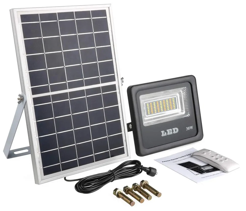 Built Tough 30W LED Solar Flood Lights With Remote Smart Motion Sensor Dual Color Temperature IP66 Weatherproof Outdoor Security Lighting No Fuss Power Storage