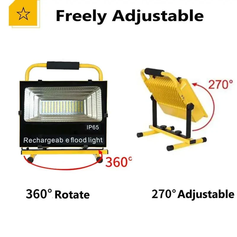 Badass 60W LED Floodlight Portable Rechargeable Work Light Featuring A Massive 120 Degree Wide Beam Plus 360 Swivel And Tilt Head Designed Plug And Play For Any Heavy Duty Outdoor Camping Project