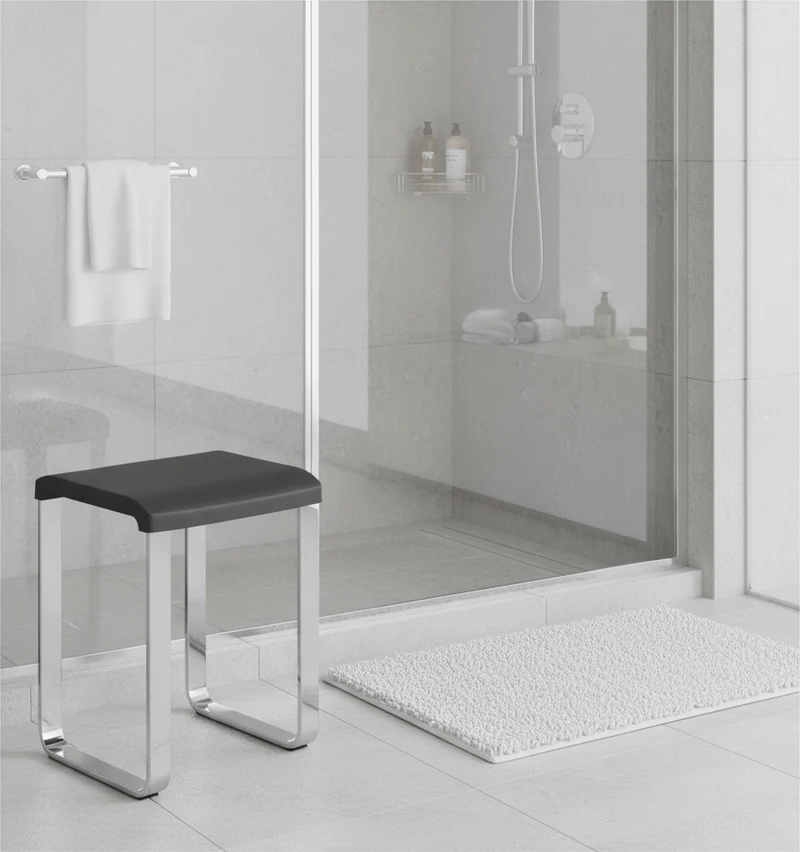 Smedbo LIVING Duschhocker – Aluminium verchromt, 48 cm Sitzhöhe, bis 150 kg, Weiß oder Grau, Art.Nr. FK406 / FK416