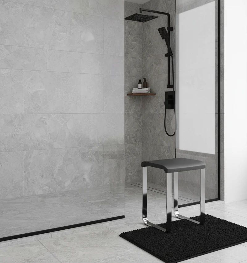 Smedbo LIVING Duschhocker – Aluminium verchromt, 48 cm Sitzhöhe, bis 150 kg, Weiß oder Grau, Art.Nr. FK406 / FK416