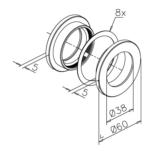 Griffmuschel – rund offen Ø 60/38 mm V2A verschraubt, 8–12 mm Glas, Art.Nr. 4102