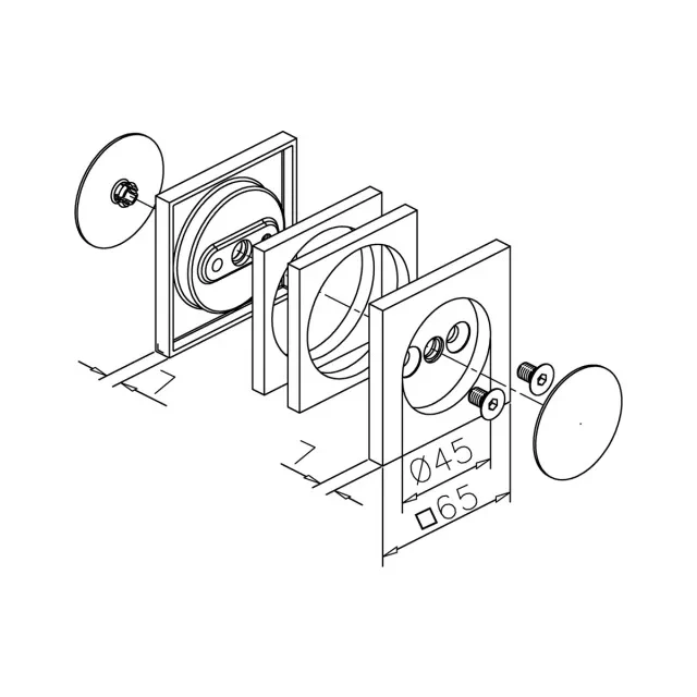 Griffmuschel – quadratisch Ø 65/45 mm V2A verschraubt, 8–12 mm Glas, Art.Nr. 4103