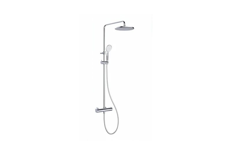 Vigour V1 Duschsystem mit Thermostat, 250 mm Regenkopfbrause und 5-fach Handbrause, Aufputz verchromt, Art.Nr. V12DS250R