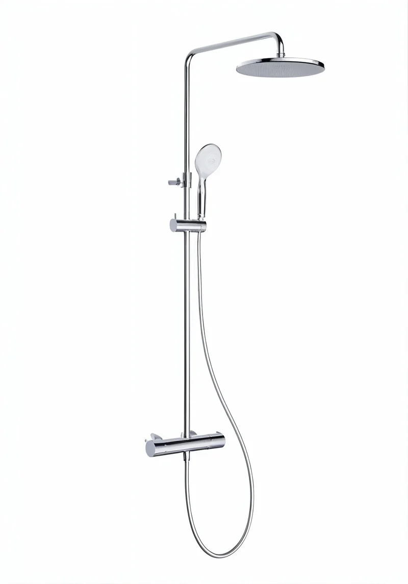 Vigour V1 Duschsystem mit Thermostat, 250 mm Regenkopfbrause und 5-fach Handbrause, Aufputz verchromt, Art.Nr. V12DS250R