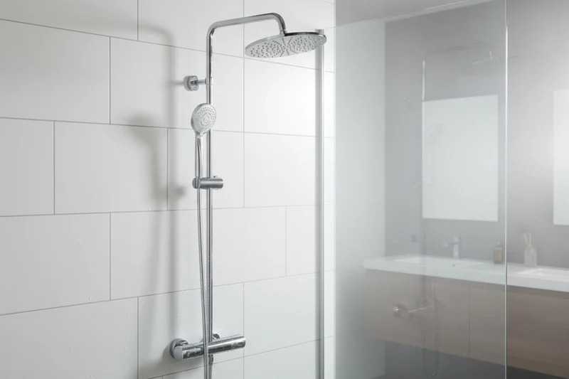 Vigour V1 Duschsystem mit Thermostat, 250 mm Regenkopfbrause und 5-fach Handbrause, Aufputz verchromt, Art.Nr. V12DS250R