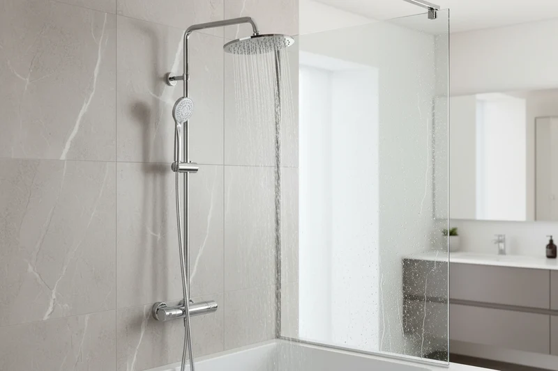 Vigour V1 Duschsystem mit Thermostat, 250 mm Regenkopfbrause und 5-fach Handbrause, Aufputz verchromt, Art.Nr. V12DS250R