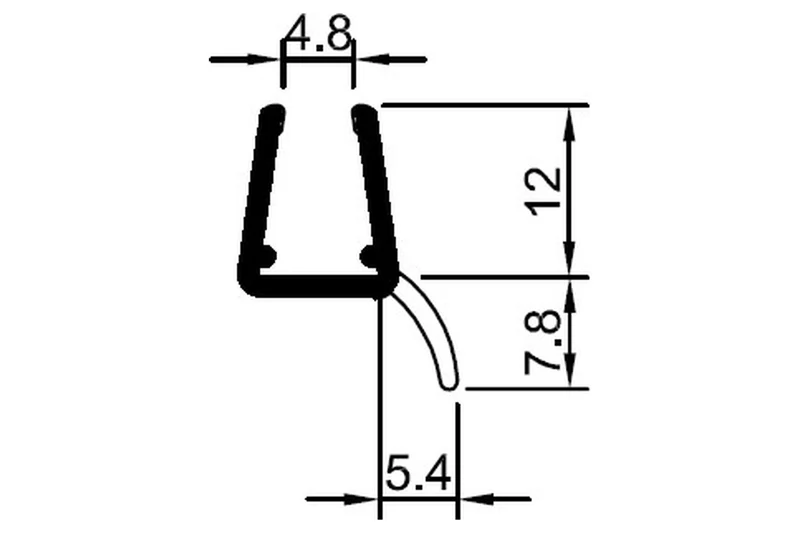 Schwarze Lippendichtung – 135° Scharnierseite Fünfeck, Art.Nr. 5071-B
