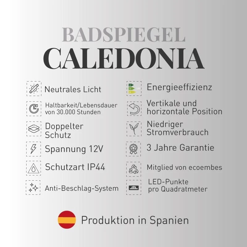 Badspiegel CALEDONIA mit integriertem LED-Licht