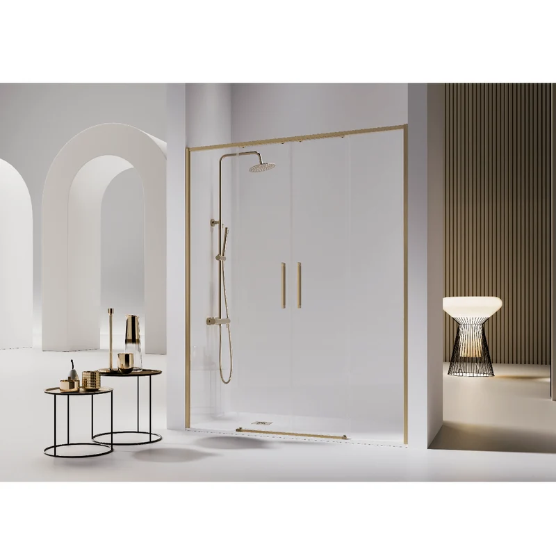 Duschwand mit zwei Schiebetüren für Nische DELTA 2 gold - Glas 6 mm