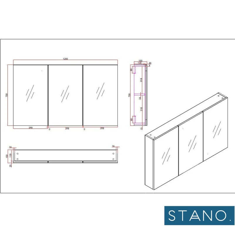 Spiegelschrank FORTINA 120 cm Eiche hell