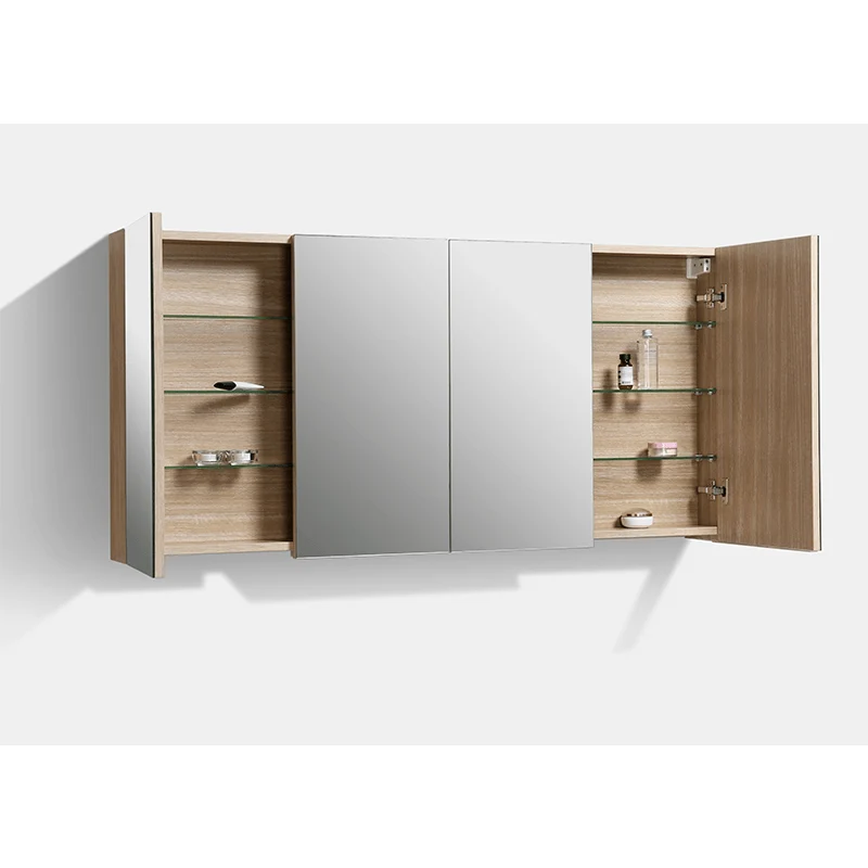 Spiegelschrank Bad, 144 cm, montiert, Eiche hell, SIENA