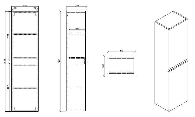 Badschrank, 150 cm, vertikal, montiert, Nussbaum, SIENA
