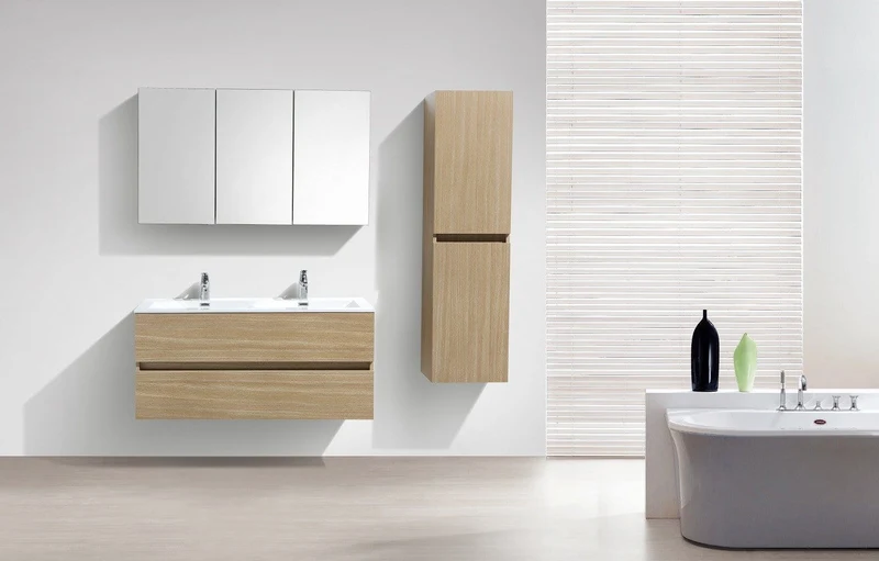 Badschrank, 150 cm, vertikal, montiert, Eiche hell, SIENA