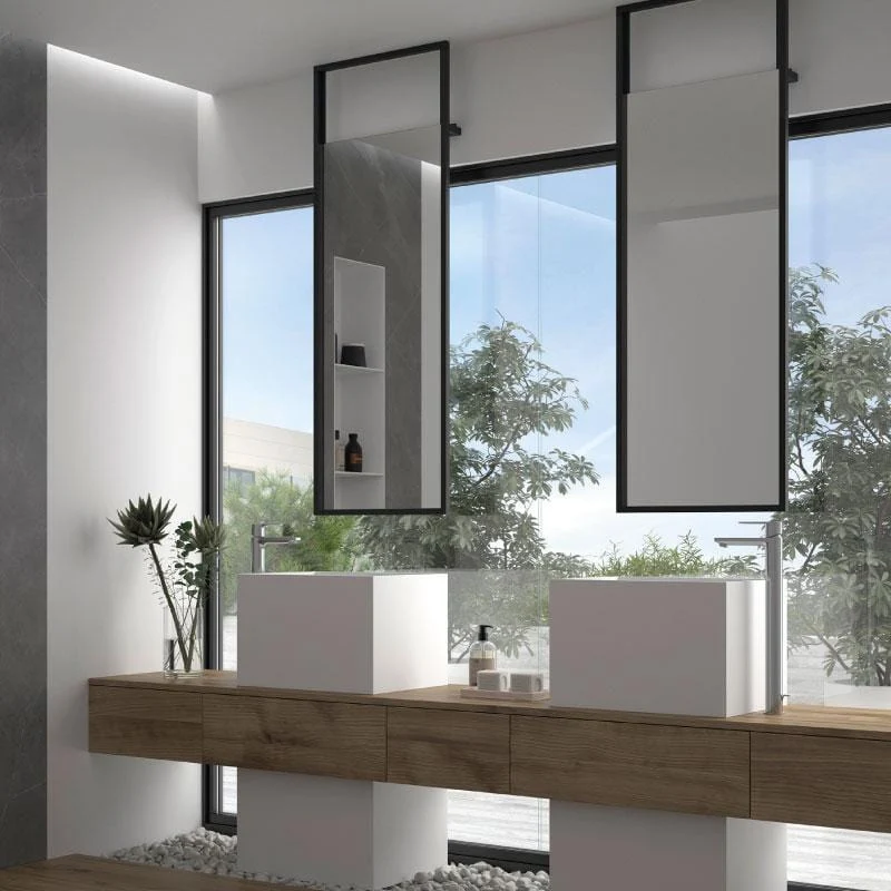 Badspiegel OKINAWA mit Abstellfläche schwarz matt 60 x 115 cm