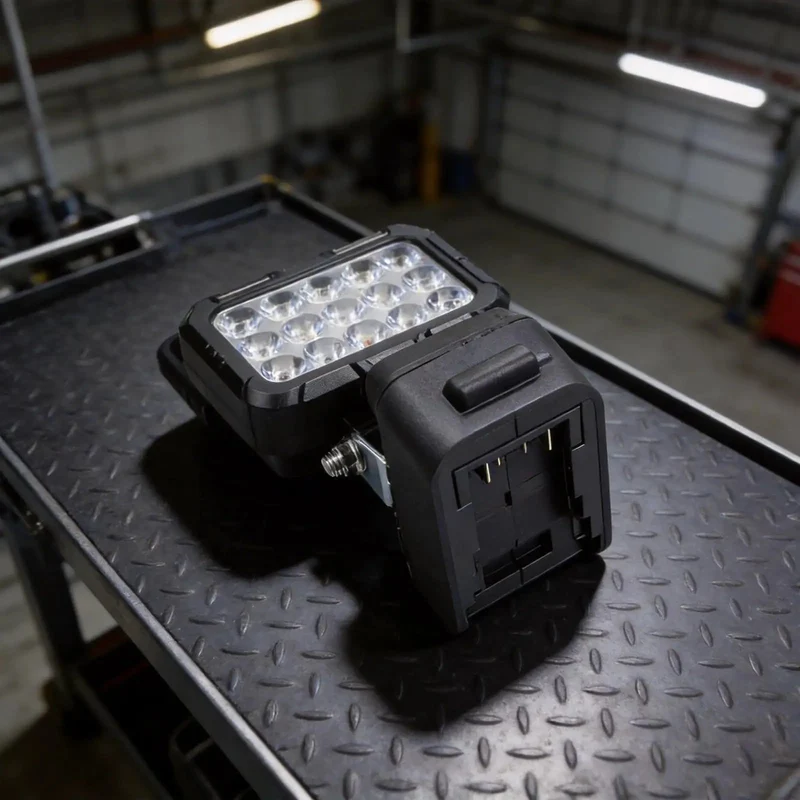 Heavy Duty ABS Flood Lamp Featuring 15 Bright LEDs Powered By 18V Li-ion Batteries Works With DCB200 And DCB210 Series Rechargeable Pack Injection Molded Body For Jobsite Tasks And Home Improvement Needs A Real Boss Upgrade For Your Gear