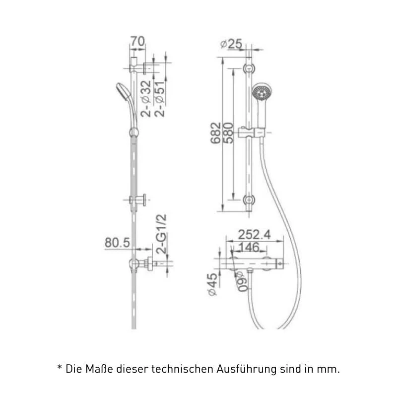 Thermostatische Duschsäule MELBA, chrom