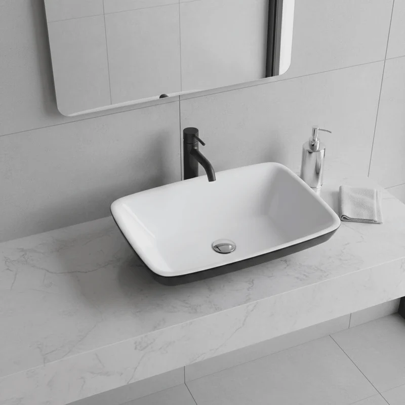 Aufsatzwaschbecken aus Gussmarmor, rechteckig, SIENA, schwarz/weiß