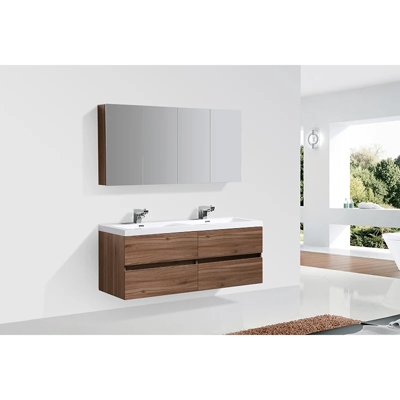 Doppelwaschtisch + Unterschrank 144cm, montiert, Nussbaum, SIENA