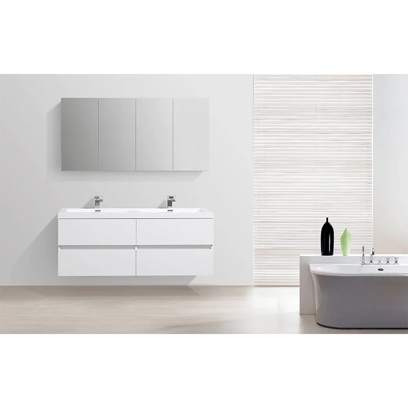 Doppelwaschtisch + Unterschrank 144cm, montiert, weiß lackiert SIENA