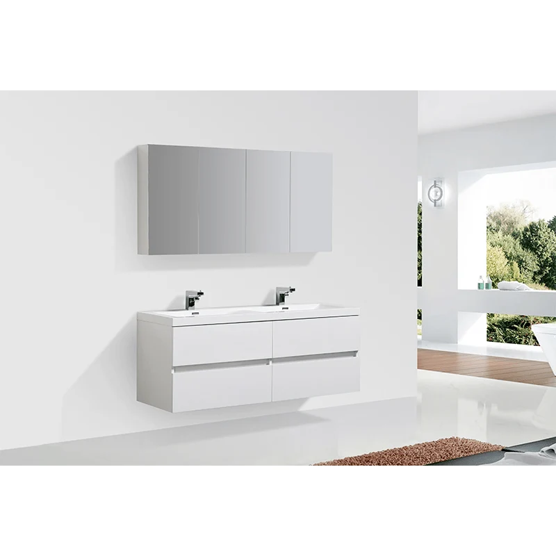 Doppelwaschtisch + Unterschrank 144cm, montiert, weiß lackiert SIENA