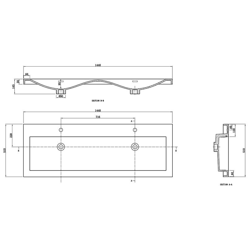 Doppelwaschtisch + Unterschrank 144cm, montiert, weiß lackiert SIENA