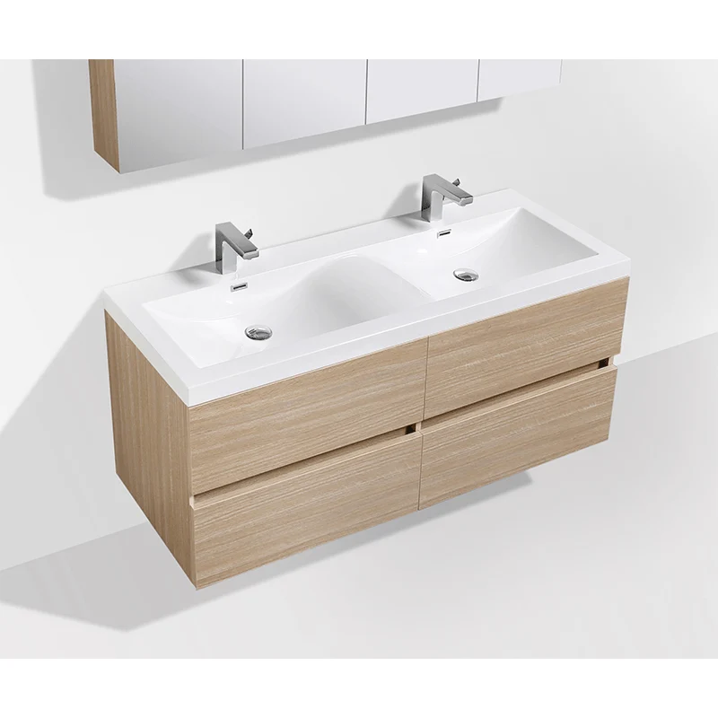 Doppelwaschtisch + Unterschrank 144cm, montiert, Eiche hell, SIENA