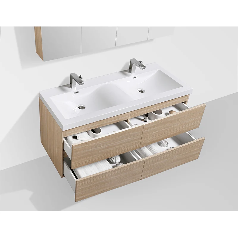 Doppelwaschtisch + Unterschrank 144cm, montiert, Eiche hell, SIENA