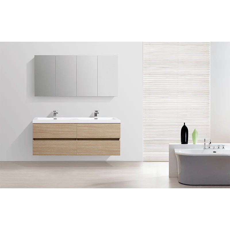 Doppelwaschtisch + Unterschrank 144cm, montiert, Eiche hell, SIENA