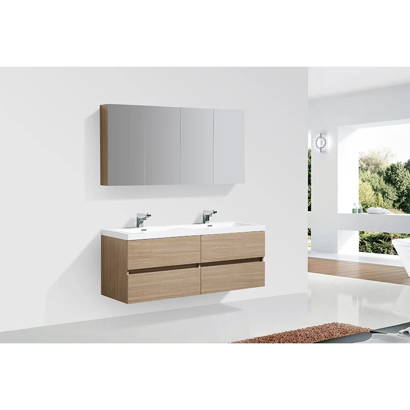 Doppelwaschtisch + Unterschrank 144cm, montiert, Eiche hell, SIENA