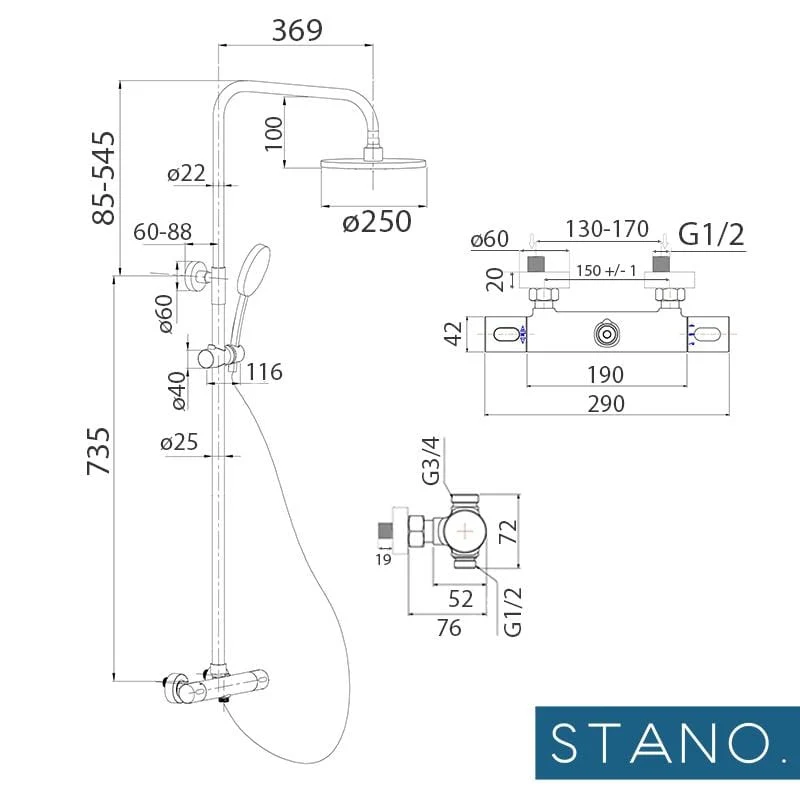 Thermostatisches Duschsystem MANDA, mit KeepCool®- Technologie