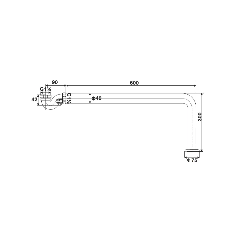 Siphon, horizontal, CRAWLEY für Gusseisen und Resicryl® Retro-Badewannen
