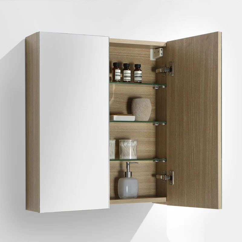 Spiegelschrank Bad, 60 cm, montiert, Eiche hell, SIENA