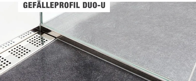 Slimline U-Winkelprofil mit Gefällekeil – Edelstahl K220, 116/166/200 cm, Art.Nr. GPDU