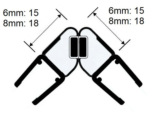 Magnetdichtung – 90° (2x 45°) Paar, 6/8/10 mm Glas, Art.Nr. 6072/6082