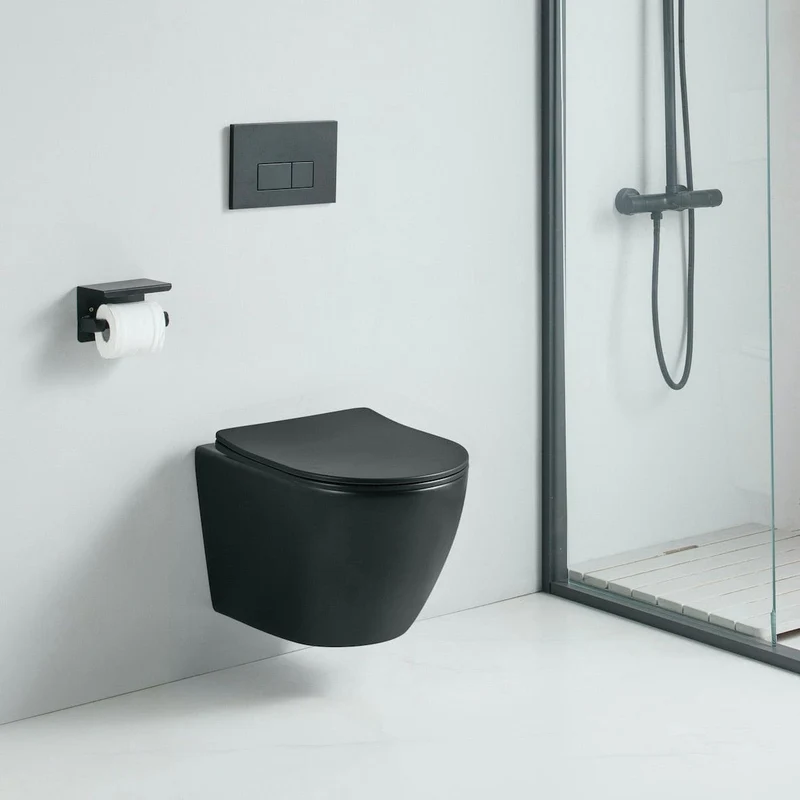 Wand-WC Set CARCEO mit WC-Sitz spülrandlos schwarz
