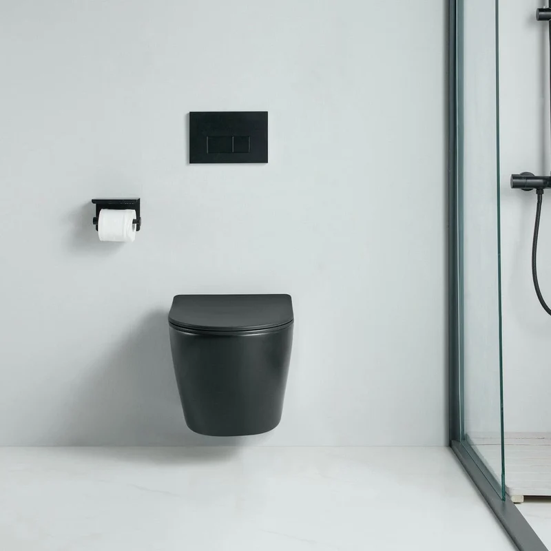 Wand-WC Set CARCEO mit WC-Sitz spülrandlos schwarz