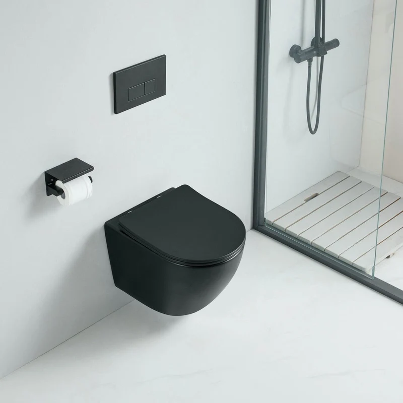 Wand-WC Set CARCEO mit WC-Sitz spülrandlos schwarz