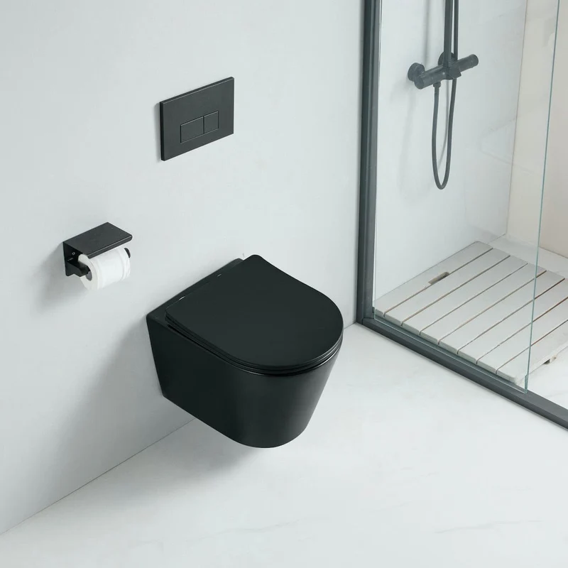 Wand-WC Set TERCERO mit WC-Sitz spülrandlos schwarz