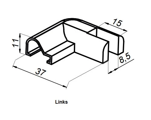 Abschlusskappe 90° – für S1L und 8535, Glas bis 8 mm, Art.Nr. NTFA90R/L