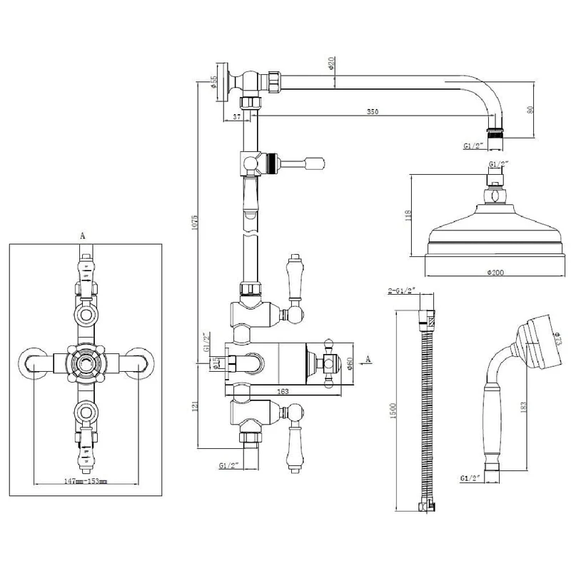 Thermostatische Retro Duscharmatur HELEN