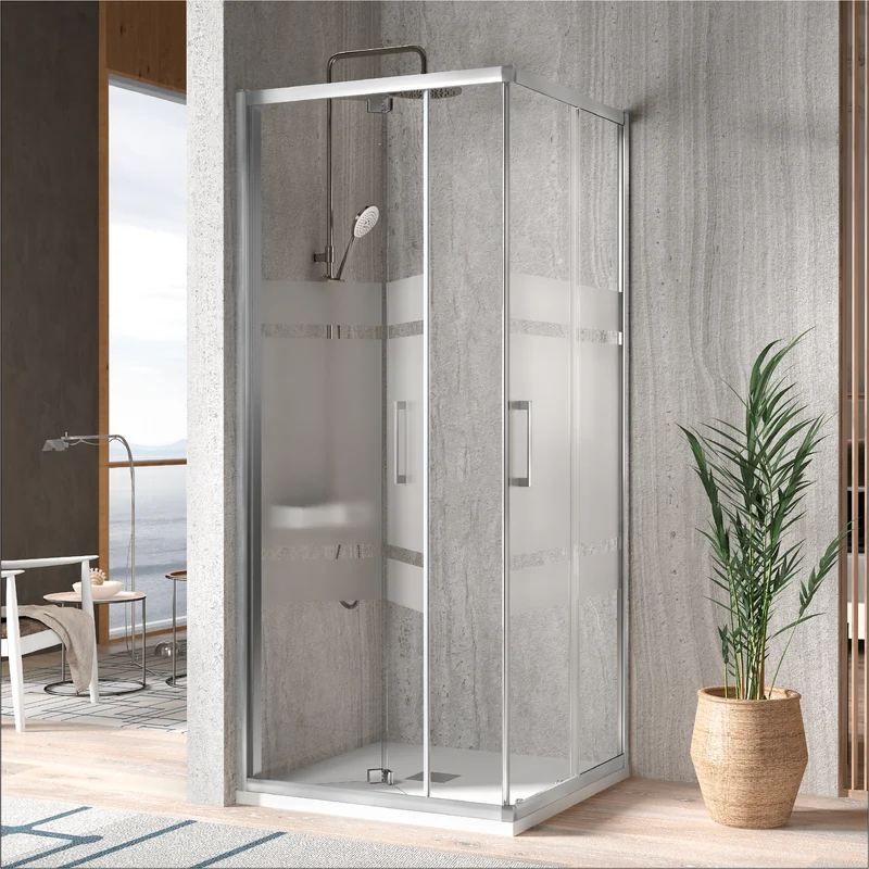Eckdusche mit Falttür und Schiebetür S300 mit Sichtschutz- Glas 6mm
