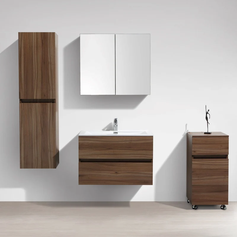 Waschtisch + Unterschrank 80cm, montiert, Nussbaum, SIENA