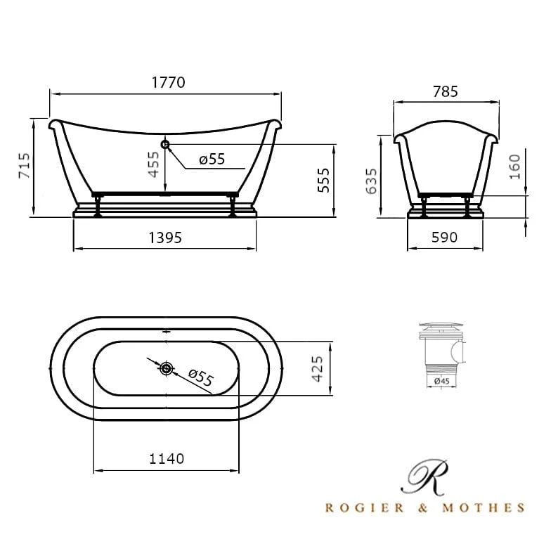 Freistehende Retro-Badewanne PITTSBURGH, Ablaufgarnitur inklusive